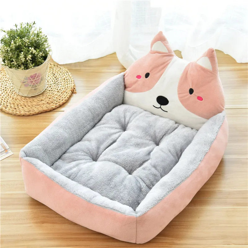 Утолщенные кровати для питомцев, собак, животных, мультяшных животных, в форме питомников, лежак, диван, съемная кровать для питомцев, коврик для собак, зимняя теплая большая корзина, матрас - Цвет: Pink Dog