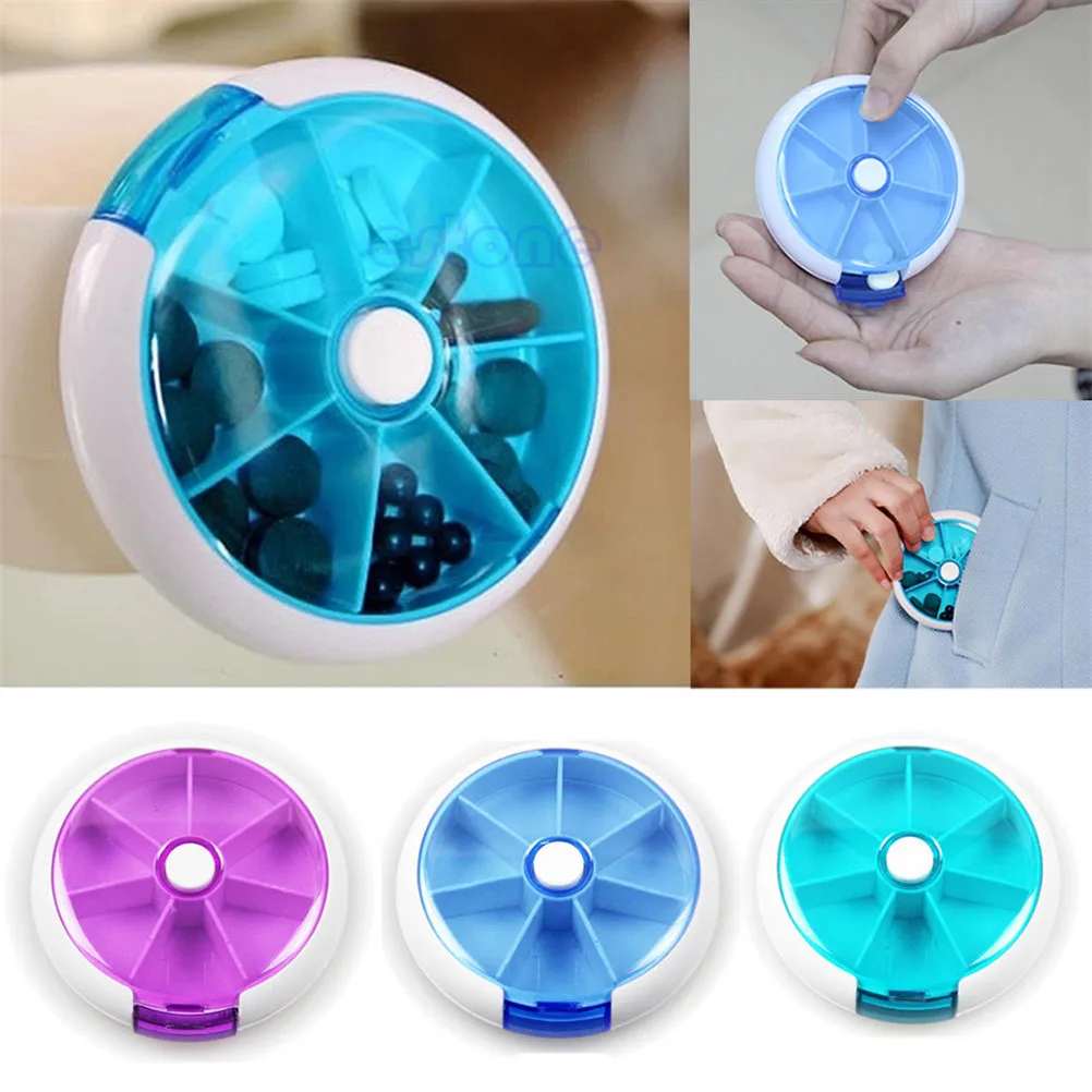 1PCS Hot Outdoor Travel Pill Portable 7-Day Rotating Pill Case Medicine Box Pill Dispenser Vitamin Holder 3 Colors
