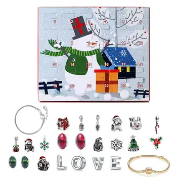 

DIY Christmas Advent Calendar Jewelry Gift Box Electroplated Aluminum Alloy Bracelet Necklace Accessory Set For Girls Xmas Decor