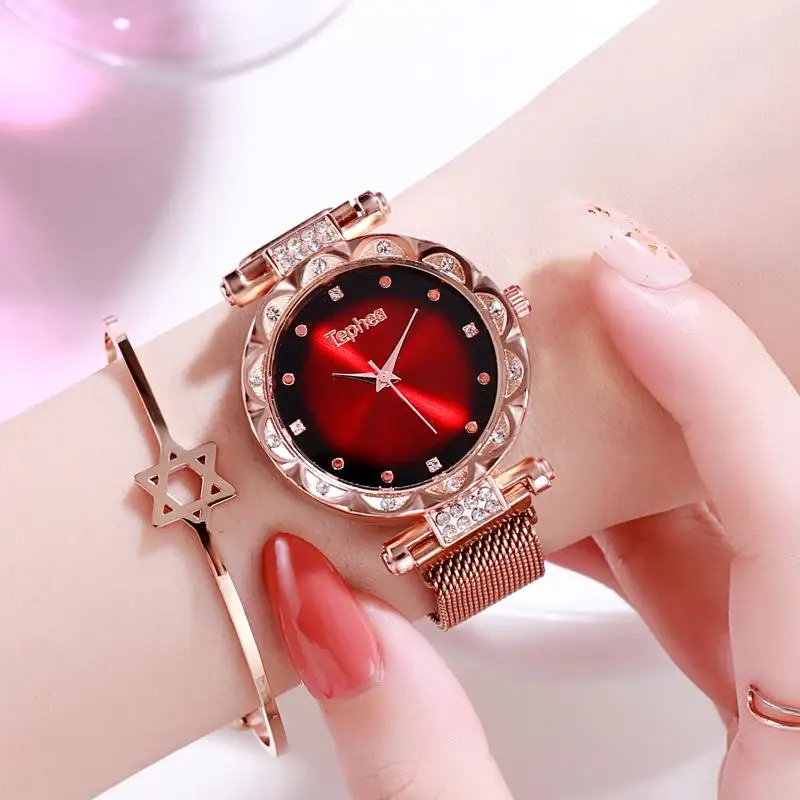 

Women Luxury Watch Magnetic Buckle Rhinestone Ladies Stainless Steel Quartz Watches Fashion Crystal Ladies Gift Clock 2019
