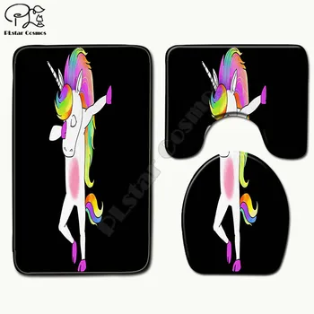 

Cartoon funny Horse pattern 3D printed Bathroom Pedestal Rug Lid Toilet Cover Bath Mat Set drop shipping style-3