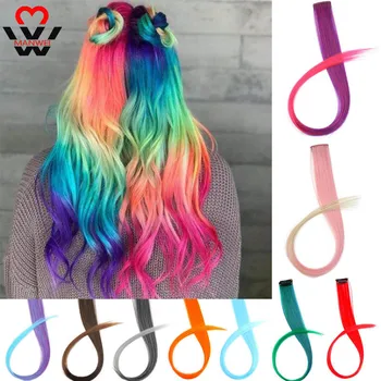 

MANWEI 20 Inch Long Straight Ombre Synthetic Hair Extensions Wavy Pure Clip In One Piece Strips Hairpiece For Women Girls