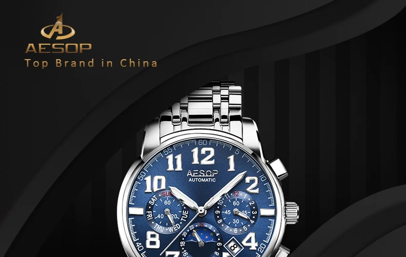 AESOP 9015 Automatic Mechanical Watches Watch for Men Date Month and Week Display Waterproof Male Wrist Watch Men reloj hombre