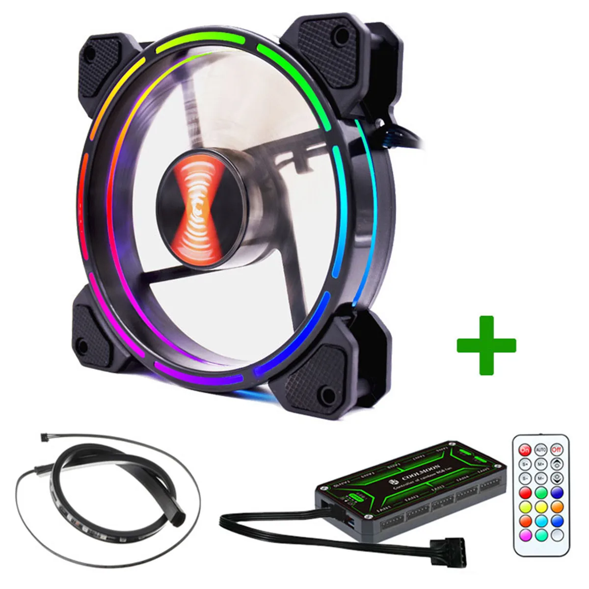 12 В постоянного тока 120 мм RGB компьютерный кулер вентилятор двойной Aura PC чехол вентилятор охлаждения для бесшумной игровой чехол с ИК-пультом дистанционного управления - Цвет лезвия: 1 fan set