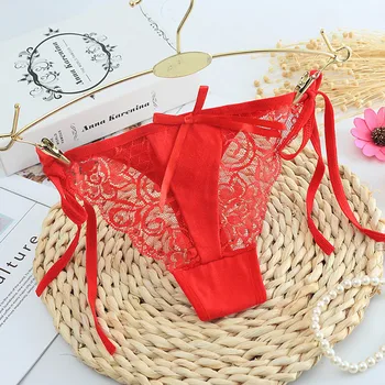 

Sexy Bandage Women Underwear Solid Color Lace Transparent Thongs Bragas Sexy Panties For Ladies Sexy Red Briefs Woman Lingerie