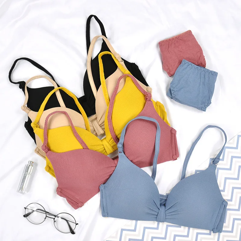 

High Quality Cotton Underwear Set Fashion Striped Bra Set Noble Girl Lingerie Set Push Up Bra Sexy Bra And Panty Sets