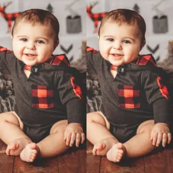 

Christmas Baby Bodysuit 2019 New Newborn Baby Boy Long Sleeve Hooded Winter Xmas Plaid Jumpsuit Bodysuit Outfits Clothes