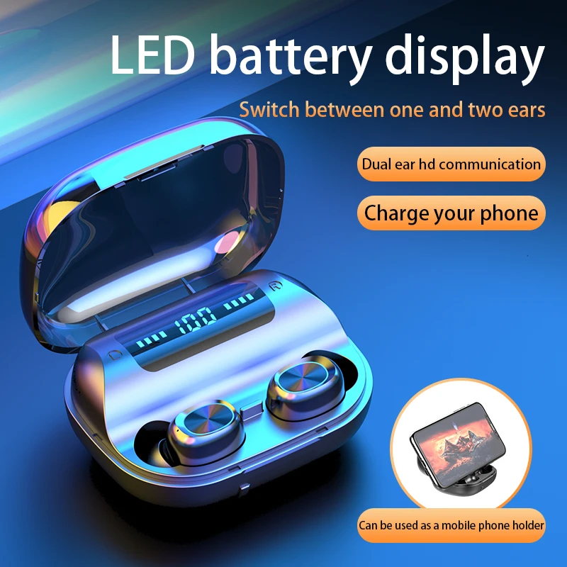 

New 5.0 Bluetooth Wireless Earphone With Power LED Display Digital Touch TWS Cvc8.0 Headset Support iOS/Android Phones HD Call