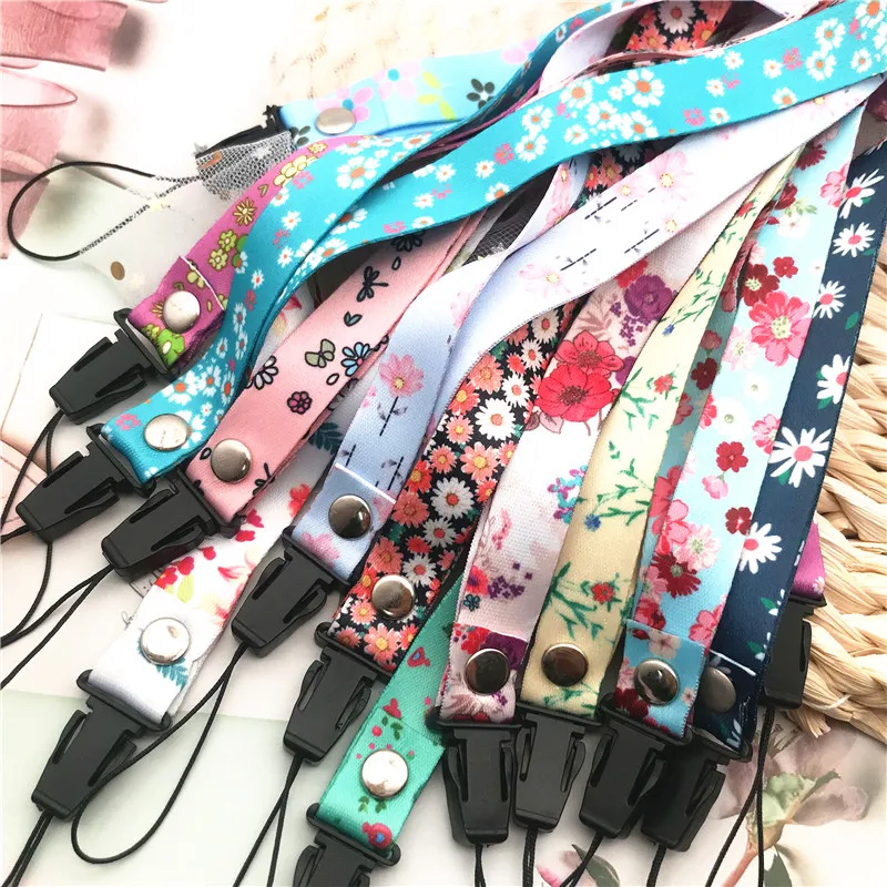 

10Pcs/lot Flower Lanyards For Keys USB Phone Neck Strap Hang Rope Student Badge Holders Keychains Lanyard Mobile Phone Straps