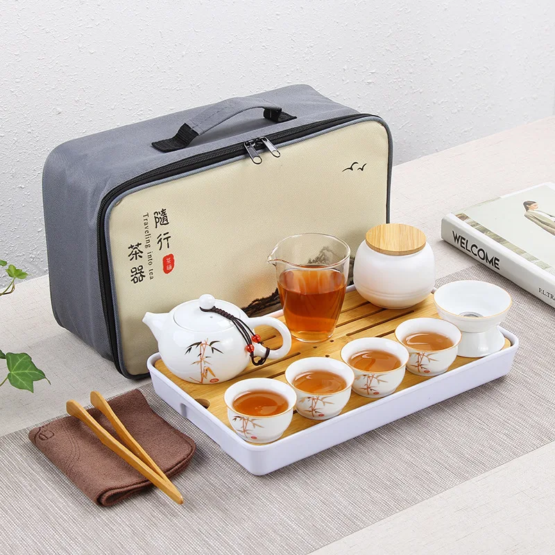 

Outdoor Portable Ceramic Whiteware Travel Tea Set Car Mounted Creative Ceramics Company Activity Gift Tea Set Customizable