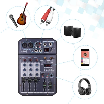 

Muslady T4 Portable 4-Channel Sound Card Mixing Console Audio Mixer Built-in 16 DSP 48V Phantom power Supports BT Connection MP3