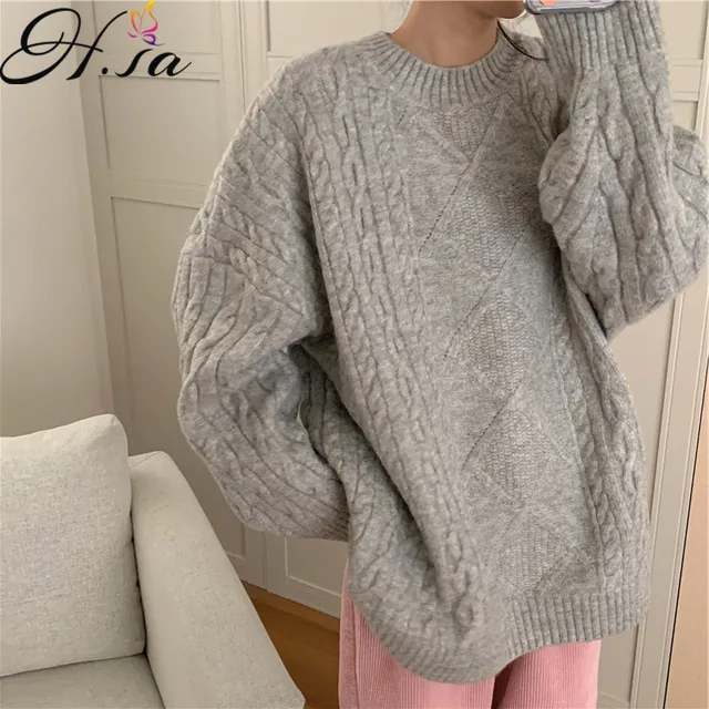 H. Sa Lange Trui Vrouwen 2020 Winter Grijs Beige Grijs Trui Maat Vrouwen Trui Pull Femme Hiver Koreaanse - AliExpress Dames