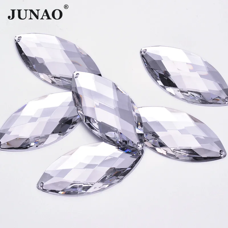 

JUNAO 30*62mm Large Clear Crystal Needlework Rhinestones Flat Back Acrylic Gems Horse Eyes Shape Sewn Stones for Jewelry Craft
