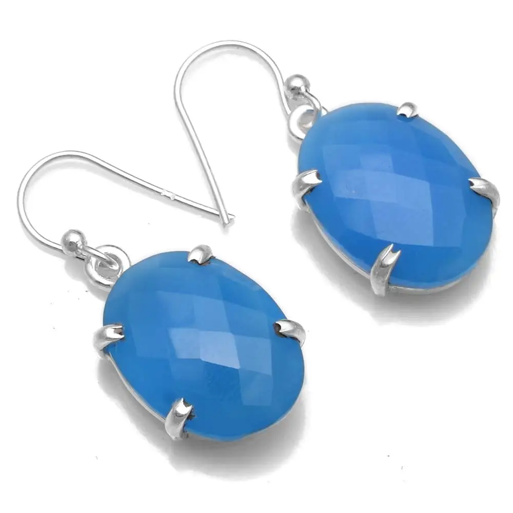 

Genuine Faceted Chalcedony 925 Sterling Silver Earrings, 32.5 mm, 2SE0523