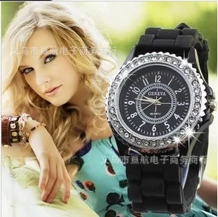 

Hot Selling Geneva Jelly Silicone Watch Geneva with Numbers Measuring Diamond Set Quartz WOMEN'S Watch