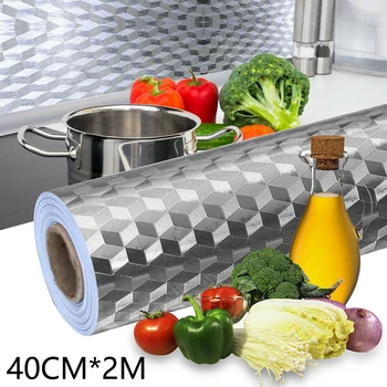 

Waterproof Oil Proof Square Foil Sticker For Kitchen 40CM*2M Material PVC Walls Kitchens Maintain Luster Mordern Kitchen Paper
