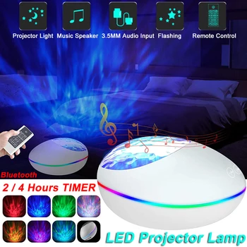 

7 Lighting Modes LED Ocean Wave Projector Night Lights 12 LED Adjustable Lightness & Support TF Card Bluetooth Music Speaker D30