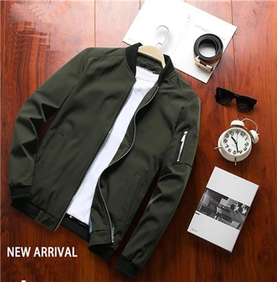 Army green Zogaa Осенняя мужская куртка-бомбер на молнии, мужская повседневная Уличная одежда в стиле хип-хоп, однотонная тонкая куртка-пилот, Мужская дышащая одежда размера плюс - Color: Army green