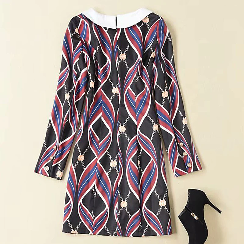 Mini Dress High Quality Spring Autumn New Women'S Fashion Workplace Party Casual Vintage Elegant Chic Stitching Print Dresses