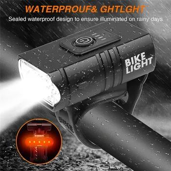 

T6 LED Bike Lights Set USB Rechargeable Bicycle Lights Front Back Headlight IPX4 Waterproof 6 Lighting Modes Cycling Equipment