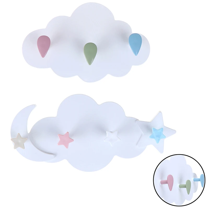 1pc Creative Cute Star Moon Cloud Shape Nail-free Wall Clothes Hooks Kids Room Deco Key Hanging Hanger Kitchen Storage Hook