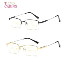 Ti-CARING титановые прогрессивные многофокусные мужские очки с эффектом памяти Aolly голубые световые полуоправные очки для чтения Рецептурные очки