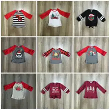 Рождественская футболка для маленьких девочек, Осень-зима, эксклюзивная футболка, детская одежда, Акула, олень, овтон, реглан, леопард, Санта узел галстука, Joy