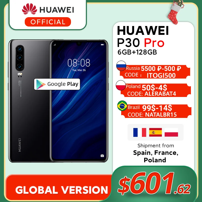 Глобальная версия Huawei P30 Pro 6 ГБ 128 Kirin 980 Octa четыре ядра смартфон с функцией