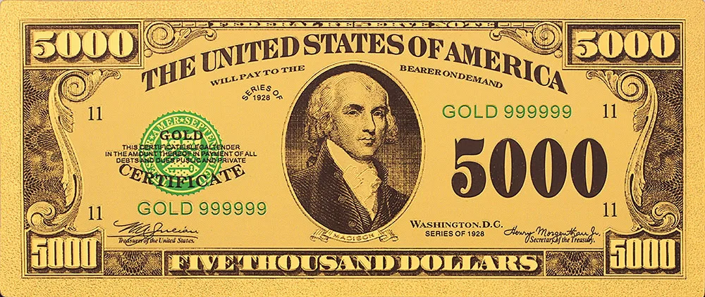 Коллекционная памятная монета 5000 доллара США банкнота 24k позолоченная