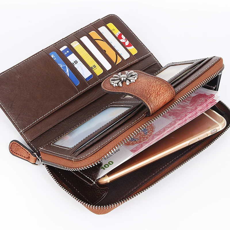 Женский кошелек из натуральной кожи с держателем для ID/кредитных карт, удобная сумка, многоцелевой принт, ретро женский клатч на запястье, длинный кошелек