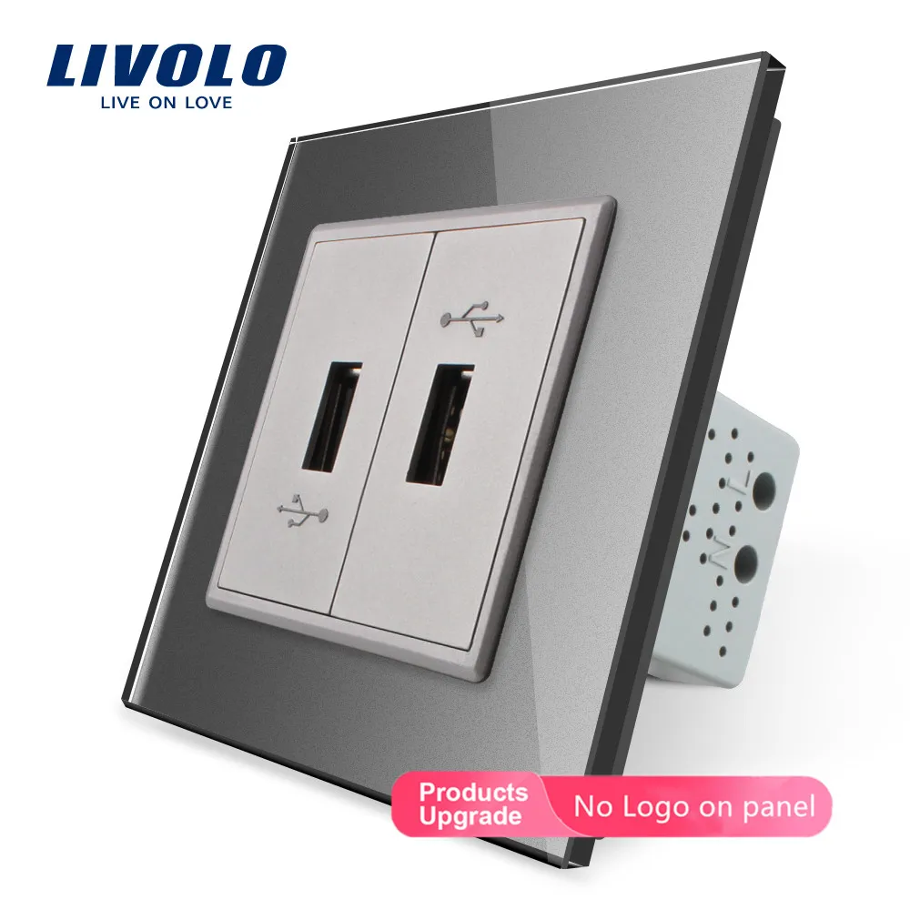 Panel de cristal blanco Livolo dos tomas USB/VL-C792U-11 toma de corriente/12/13/154 colores sin lo