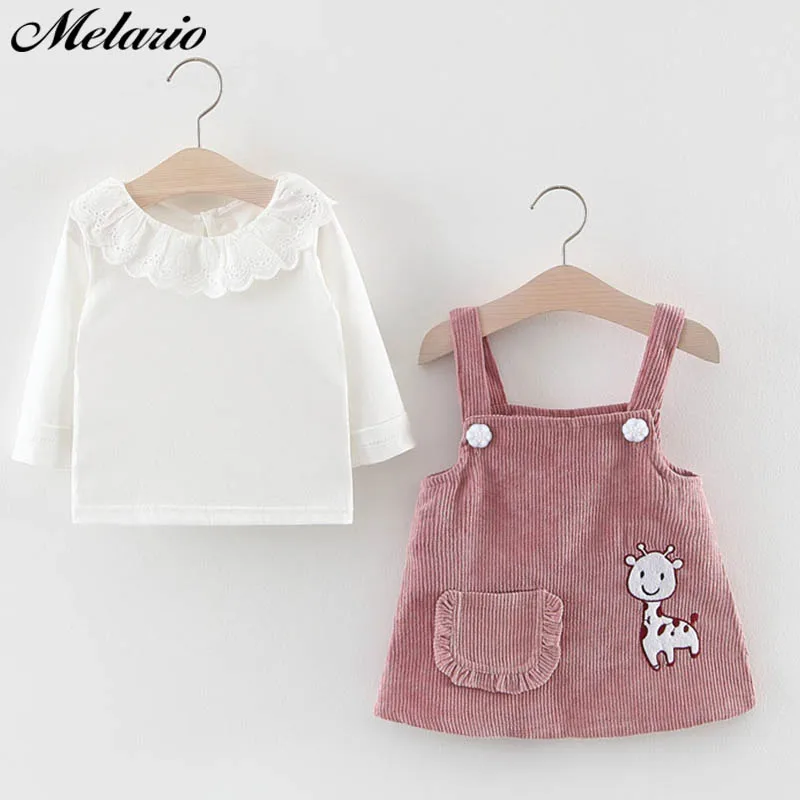 Melario / платье для маленьких девочек осенняя одежда принцессы для маленьких девочек Милая футболка с длинными рукавами для девочек топы, платье с рисунком жирафа комплект из 2 предметов