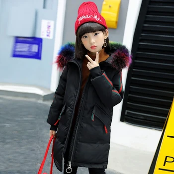 

Children Winter Boy Down Girls Thickening Warm Coats Jackets Girl Long Big Fur Hooded Outerwear Coats Kids 1-14 Year Down Jacket