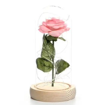 

Rose Glass Cover Lamp Glass Wooden Rose Simulation Decor Valentine'S Day Lovers Gift For Wedding Party