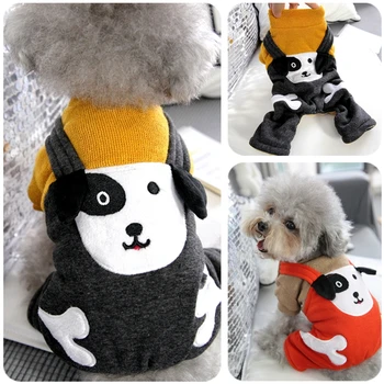 

Cute Bone Dog Apparel For Small Dogs Winter Denim Jumpsuit Warm Fashion Designer Leisure Pet Coat Coverall Clothing Accessories