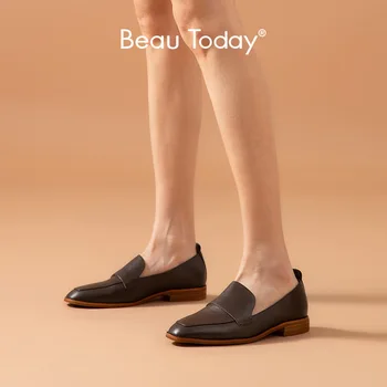 

BeauToday Loafers Women Genuine Cow Leather Slip-On Square Toe Spring Italian Style Ladies Casual Flat Shoes Handmade A27176