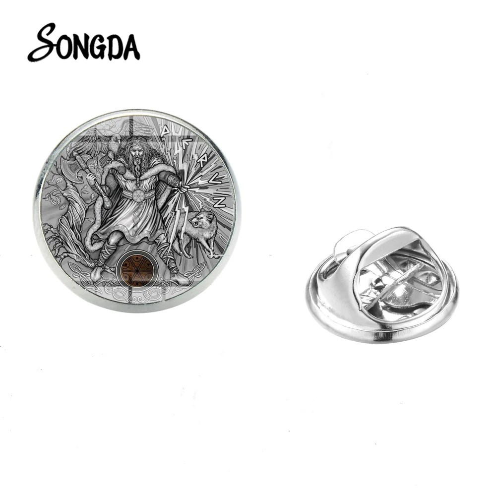 

SONGDA Slavic Thundermarks of Perun Lapel Pins Glass Round Silver Stainless Steel Brooch for Men Clothes Shirt Decorative Badge