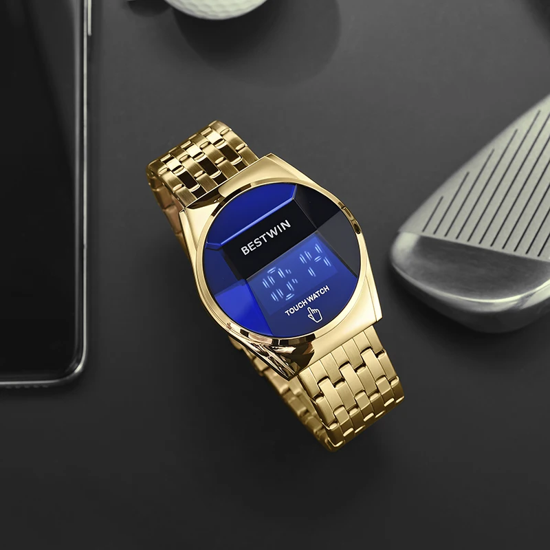 Bestwin-Montre-bracelet étanche à écran LED pour homme, acier