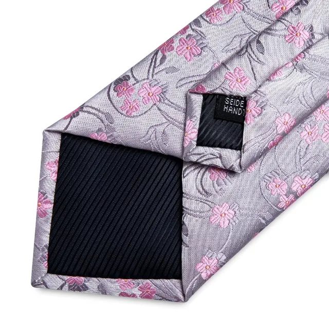 100% Silk Floral Pink Ties For Men Wedding Party Man Tie Handkerchief Brooch Cufflinks Set Men Accessories Gravata DiBanGu 5