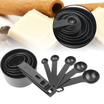 

10Pcs Black Plastic Measuring Spoons Cups Set Tools For Baking Coffee Tea UL