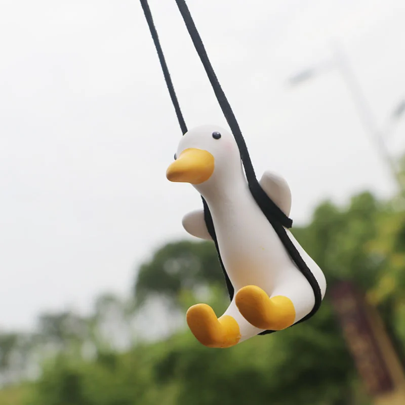 Gypsum Cute Anime Car Accessorie Swing Duck Pendant Auto Rearview Mirror Ornaments Birthday Gift Auto Decoraction Car Fragrance