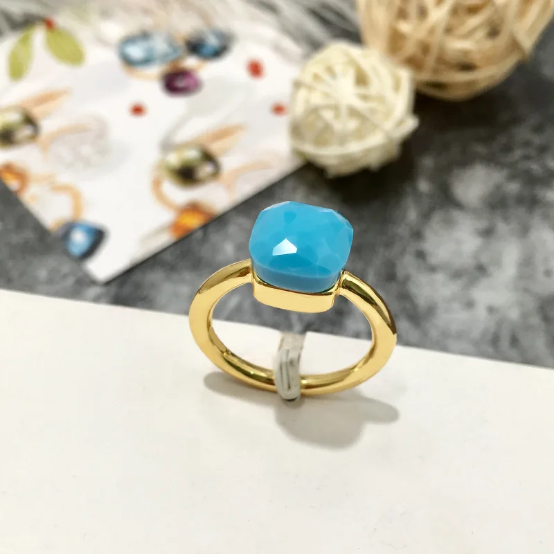 Бутик яркие квадратные многогранные цветные Кристальные кольца женские классические геометрические Драгоценные Камни кольцо Модные женские ювелирные изделия для студентов - Цвет основного камня: Blue
