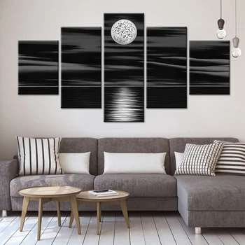 

Canvas Painting Abstract Night View 5 Piece Moon Picture Wall Art Print Home Decor Modular Black White Cuadros Póster Home Decor