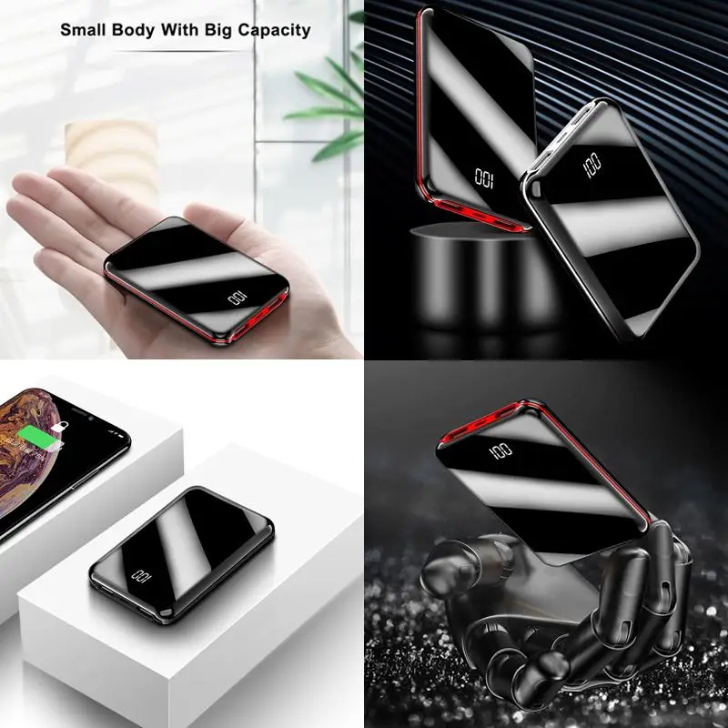20000mAh портативный мини внешний аккумулятор с зеркальным экраном цифровой для
