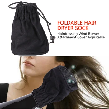 

Nylon Adjustable Black Diffuser Hair Dryer Sock Home Foldable Hairdressing Universal Wind Blower Attachment Cover Travel