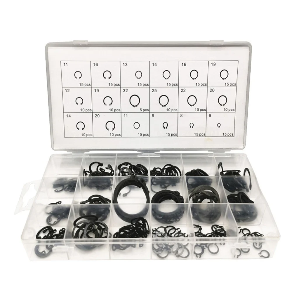 

225PCS E-type Circlip External/Internal Retaining Assortment Set Holes Shaft Collar Washer Lock Snap Retaining Ring Assortment