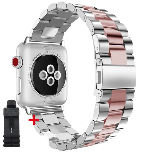 Браслет из нержавеющей стали для Apple Watch 4 5 44 мм 40 мм 42 мм 38 мм ремешок для iwatch 3 2 1 металлический ремешок для часов Apple ремешок для часов - Цвет ремешка: silver rose pink