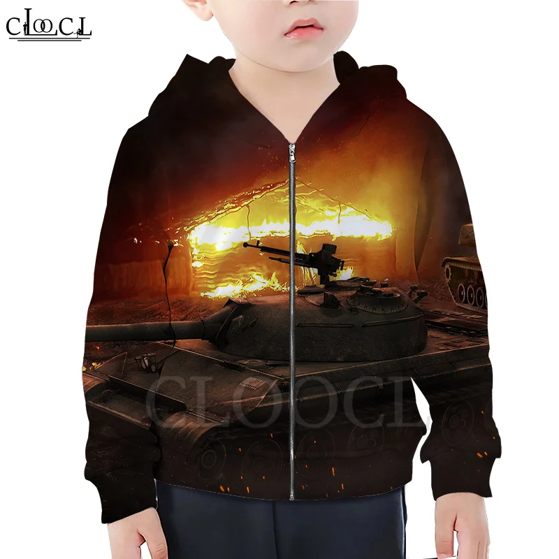 

CLOOCL Kids Games World of Tanks Zipper Hoodies 3D Print Boy Girl Children Zipper Hooded Casual Fashion Naughty Pullover Tops