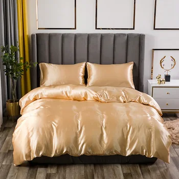 

Luxury Queen King Size Bed Set Quilt Duvet Cover Linens And Pillowcase For Single Double Bedclothes Satin Silk Bedding Set