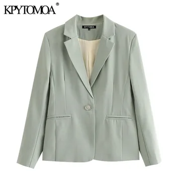 

KPYTOMOA Women 2020 Fashion Office Wear Single Button Basic Blazer Coat Vintage Long Sleeve Pockets Female Outerwear Chic Tops